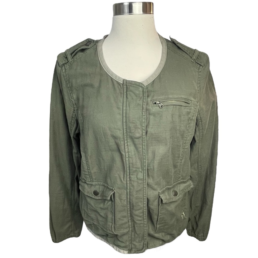 Abercrombie and Fitch Army Green Cotton Moto Jacket With Hidden Snap Closure Y2K